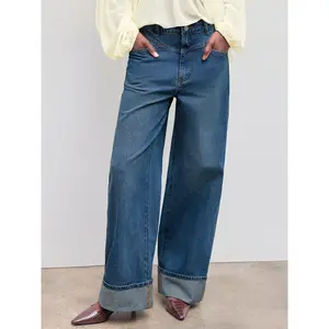 Cider Cider Denim Mid Rise Solid Roll Hem Straight Leg Jeans