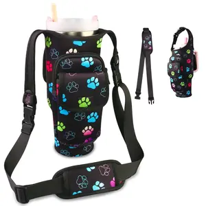 40oz Cup Sleeve Carrier with Shoulder Strap & Phone Pocket - Soft Protective Holder for Tumblers, Travel, Camping (Multi-Color) Bottle Mug