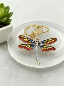 1PC Fashion Key Ring Dragonfly Rhinestone Pendant Keychain for Women Daily & Party Decoration
