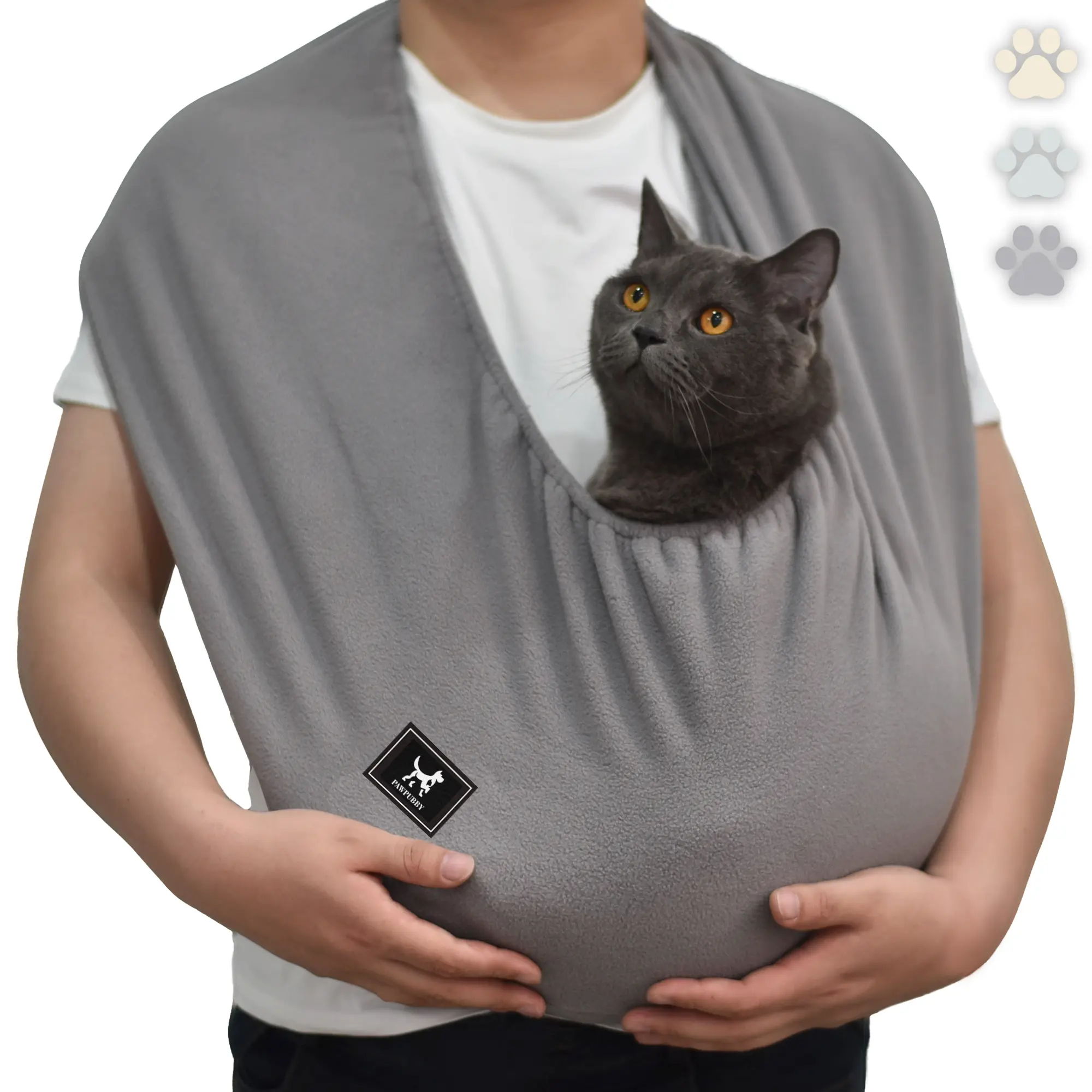 PAWPUBBY Cat Bonding Comfort Sling Critter Carrier - Fleece Fabric, Harnesses, Cozy Safety, Loose Top Band, Neck/Shoulder Support, Dual-Way Wearing, Up to 18lbs, for Small-Medium Dogs, Cats, Bunnies (Ideal for Pet Lovers), Portable Pack