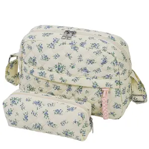 2 PCS/Set Small Cute Floral Quilted Crossbody Bag with Multi-Pockets for Women, Tote Shoulder Everyday Handbags