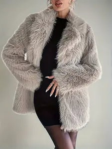Women's Faux Fur Long Cardigan, Loose Fit Artificial Fur Coat, Casual Fashionable Outerwear, Casual Winter Outerwear, Perfect for Fall & Winter