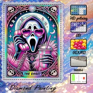 5D-DIY, Handmade gifts, velvet canvas, diamond art, diamond painting, diamond painting kit, colorful ghost AB diamonds, crystal diamonds, perfect home decoration, handmade diamond art painting kit, special craft diamond art kit, Diamond Art Tools