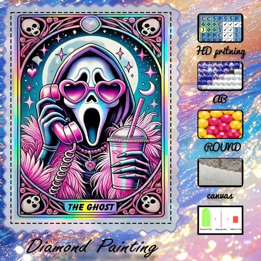 5D-DIY, Handmade gifts, velvet canvas, diamond art, diamond painting, diamond painting kit, colorful ghost AB diamonds, crystal diamonds, perfect home decoration, handmade diamond art painting kit, special craft diamond art kit, Diamond Art Tools