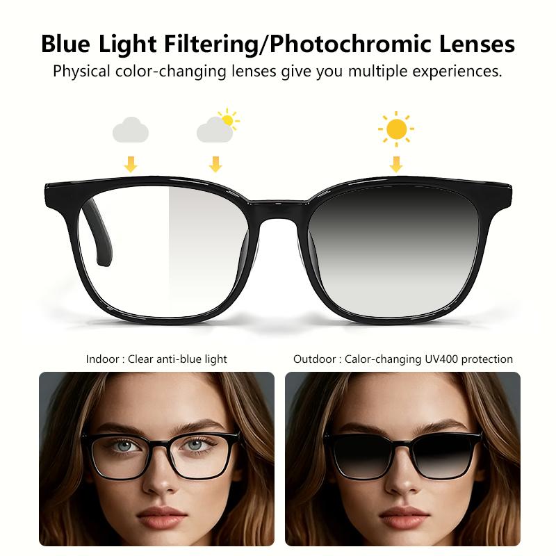 JEYUIN Smart Glasses with Bluetooth Audio and Replaceable Lenses, Built-in Microphone & Speaker, HD Voice Calls and HiFi Music, Hands-Free Wearable Glasses for Travel, Driving and Daily Use, Compatible with iPhone & Android