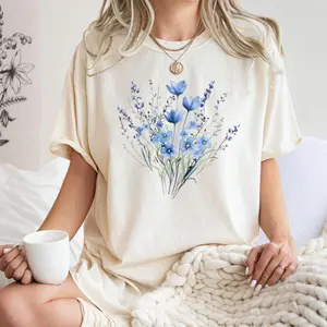 Comfort Colors Blue Flower Bouquet Shirt, Flower Lover Shirt, Retro Floral Shirt, Flower Shirt, Plant Ladies Shirt, Gift for Nature Lover