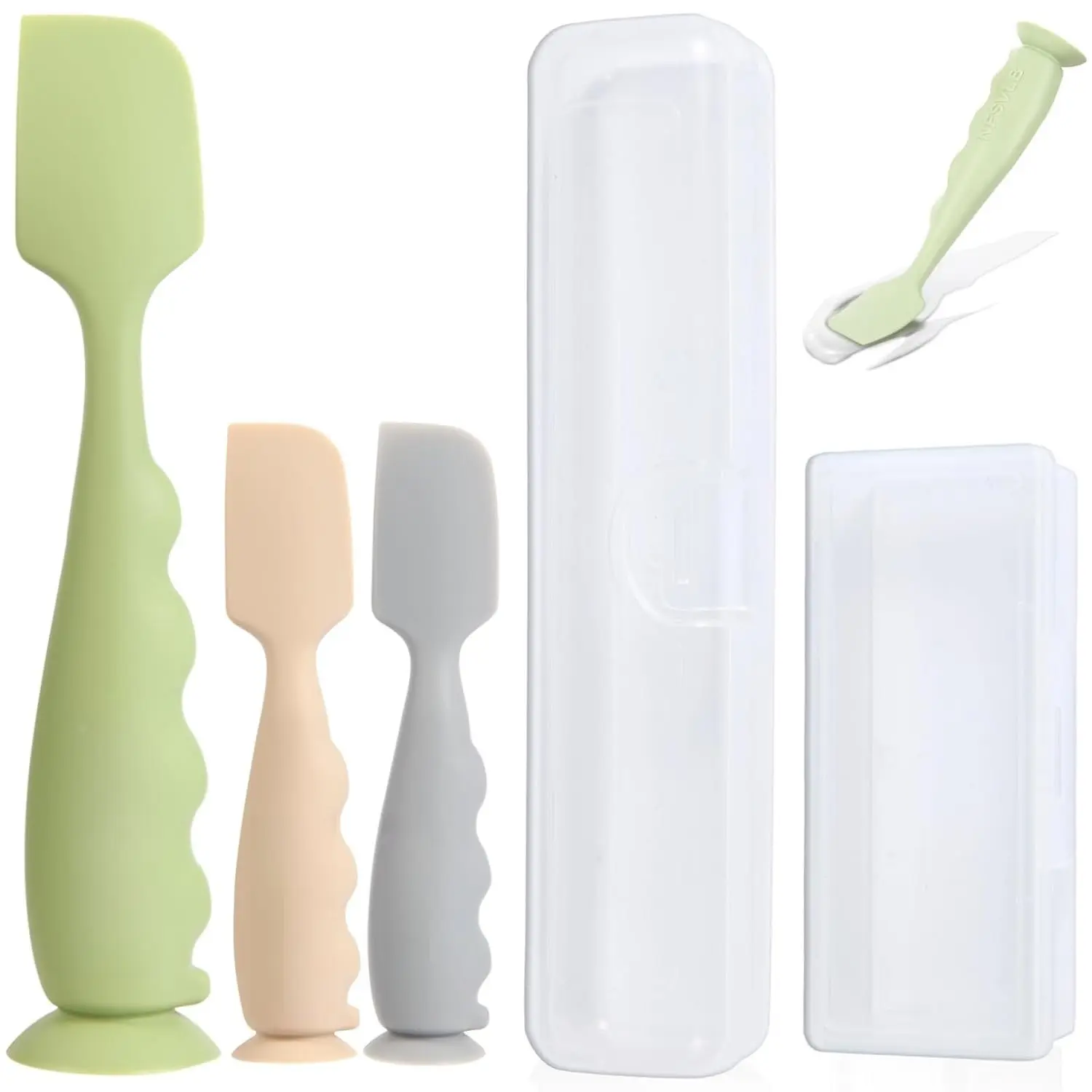 Diaper Cream Spatula with Case-1 Large 2 Mini  Paste Spatula with 2 Travel Case-Soft   spatula  Diaper Cream Applicator-Diaper Rash spatula Bum Spatulas Brush