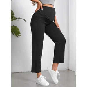 Maternity Wideband Waist Raw Hem Jeans curve  mid  rise  jeans