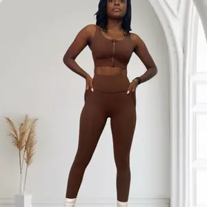Women's Cocoa Set - High-Waisted Leggings & Zip-Up Crop Top - Comfortable & Stylish Activewear