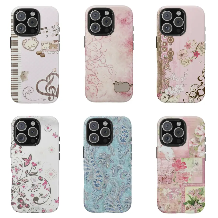 Cute Vintage Floral Phone Case for iPhone, Coquette Pink Aesthetic Paisley Pattern Shaving Chic Piano Note Flowers Protective Shockproof Pre-printed Phone Shell Trendy Gift for Girls
