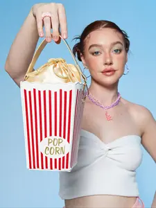 Novel Popcorn Bucket Shape Women's Chain Shoulder Bag Handbag, Teenage Bucket Bag, Thanksgiving Christmas Birthday Gift, Striped Small Handbag, Patterned Bag, Fashionable Unique Bags