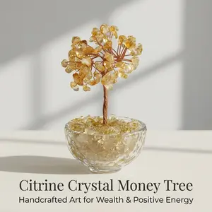Natural Crystal Money Tree Bonsai Sculpture | Feng Shui Home Decor Figurine | Gemstone Wealth & Luck Ornament | Copper Wire Art for Office & Living Room