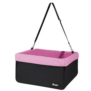 212 MAIN 16 in. Portable Pink Booster Dog Car Seat - Booster Seat with Adjustable Straps, Collapsible Frame, Secure Ride Design, Sherpa Liner