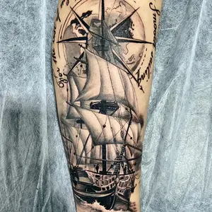 6 Large Herbal Tattoo Sticker, Including 1 Nautical Element and 5 Random Styles, Lasting for 7-15 Days, Waterproof and Wear-Resistant, Realistic Effect, Suitable for People Who Are Afraid of Pain and Do Not Want to Tattoo.