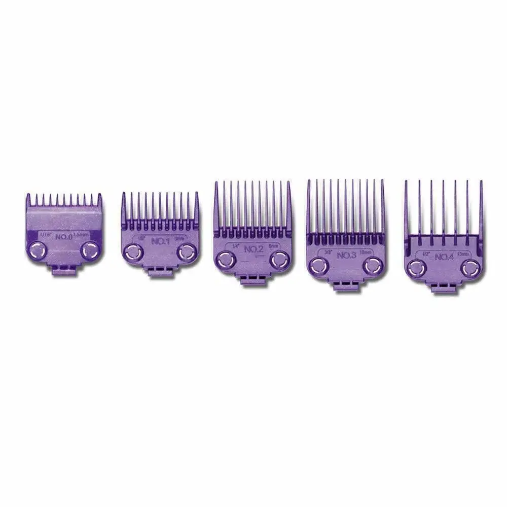 5-Piece Magnetic Clipper Guard Set with Dual Secure Snap-Lock, Durable Purple Guide Comb Attachments for Salon Haircare, Sizes 0-4 (1/16"-1/2")