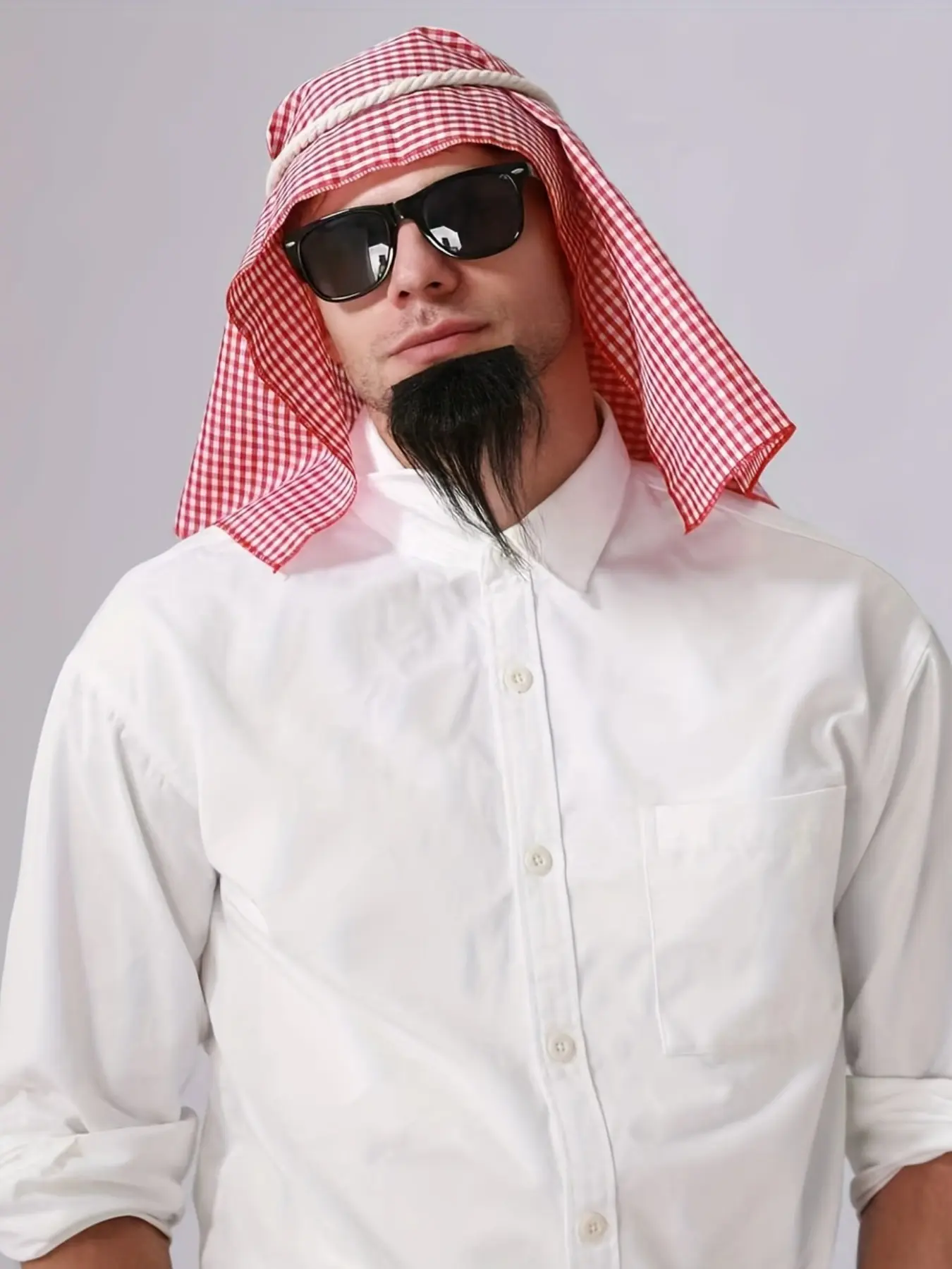 4pcs Middle East Decoration Set with Headscarf, Hair Tie, Glasses, Beard, Arabic Scarf, Dubai Turban, Party Accessories