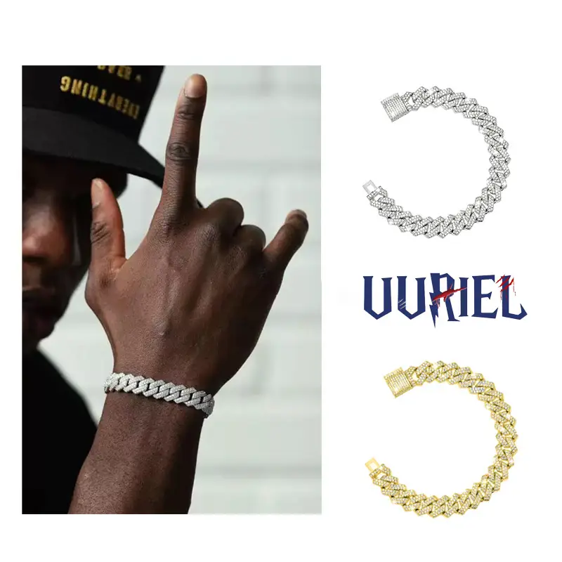 UJ 14mm Cuban Link Chain for Men 14mm Iced Out Cuban Link Bracelet Anklet Bangle Chain for Men Boys Girls Chains Hip Hop Cuban Bracelet for Men Women