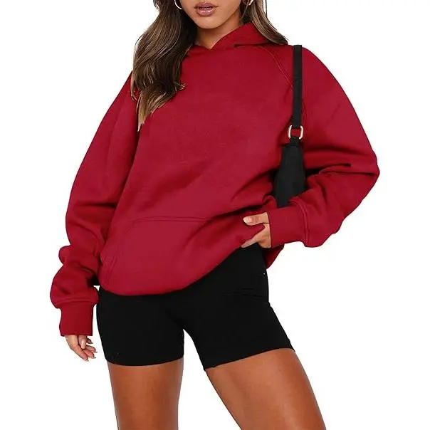 onlypuff Women's Casual Crew Neck Long-Sleeve Hoodie, Fleece Pullover Top with Kangaroo Pocket, Women's Daily Clothes, Longsleeves, Tops
