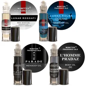 MOBETTER FRAGRANCE OILS Men's Perfume Body Oil Bundle - Set of 4 Roll-On | Lunar Rossati, Luna Rossa Oceans, Black Parade, L'Homme Pradaz | Long Lasting, Travel Friendly, Alcohol-Free