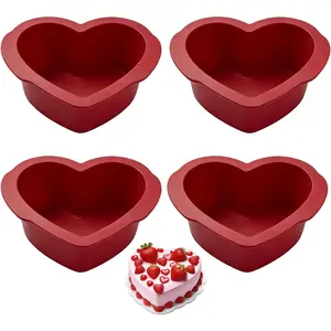 Heart Shaped Cake Pans Set of 4, NonStick Easy Release Heart  Mini Cake Molds for Baking Bread, 4X2 inch Brownies Pan Set for Oven, Microwave, Air Fryer and Freezer