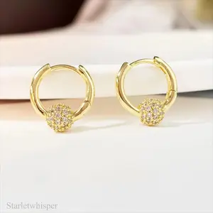 Trendy 14K Gold Plated Full Crystal Hoop Earrings for Women, Sparkling Rhinestone Stud, Chic French Style 2026 Statement Jewelry, Perfect for Daily & Special Occasion Gifts