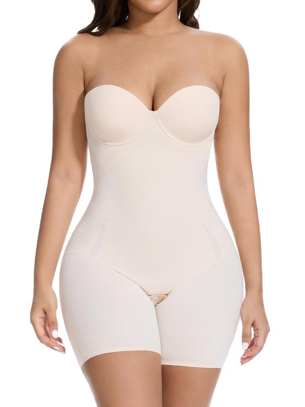 Slimers Strapless Tummy Control Bodysuit Shorts – Built-in Bra, Seamless No-Slip Invisible Shapewear for Women Outfit Fabric