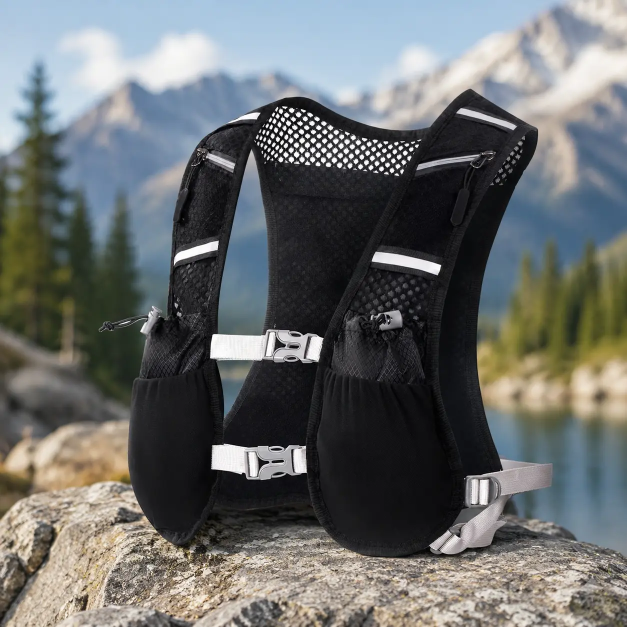 Lightweight Hydration Vest Backpack for Runners - Adjustable, 7-Pocket, with Phone Holder, Reflective Jogging Equipment for Trail Running & Hiking/Cycling (Men & Women)