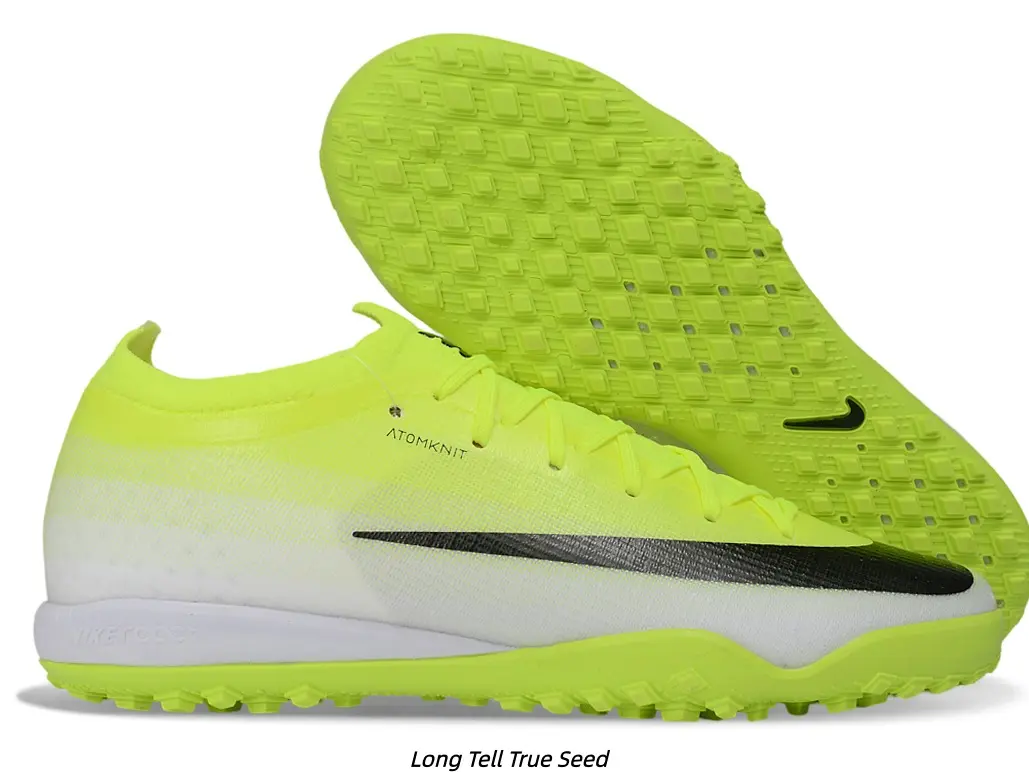 Men's & Youth Neon Yellow Soccer Cleats with Black Accents, Breathable Knit Upper TF Boots, Low-Cut Athletic Football Shoes for Training & Match Play, Non-Slip Rubber Outsole