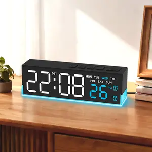 8-Inch Square LED Digital Wall Clock with LED Display, RGB Flowing Light, Seconds, Date, Time, Temperature, Clear Numbers, Dual Alarm Settings, USB Charging, Stylish Modern Home Decor for Living Room, Bedroom