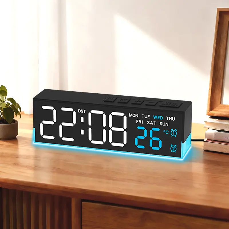 8-Inch Square LED Digital Wall Clock with LED Display, RGB Flowing Light, Seconds, Date, Time, Temperature, Clear Numbers, Dual Alarm Settings, USB Charging, Stylish Modern Home Decor for Living Room, Bedroom
