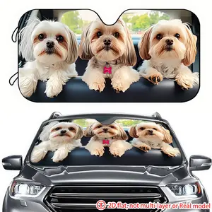 Three Shih Tzu Inu car sunshades with 2D high-definition printing inside the car, effectively blocking sunlight, suitable for SUV, truck, and General Motors front windshield decoration