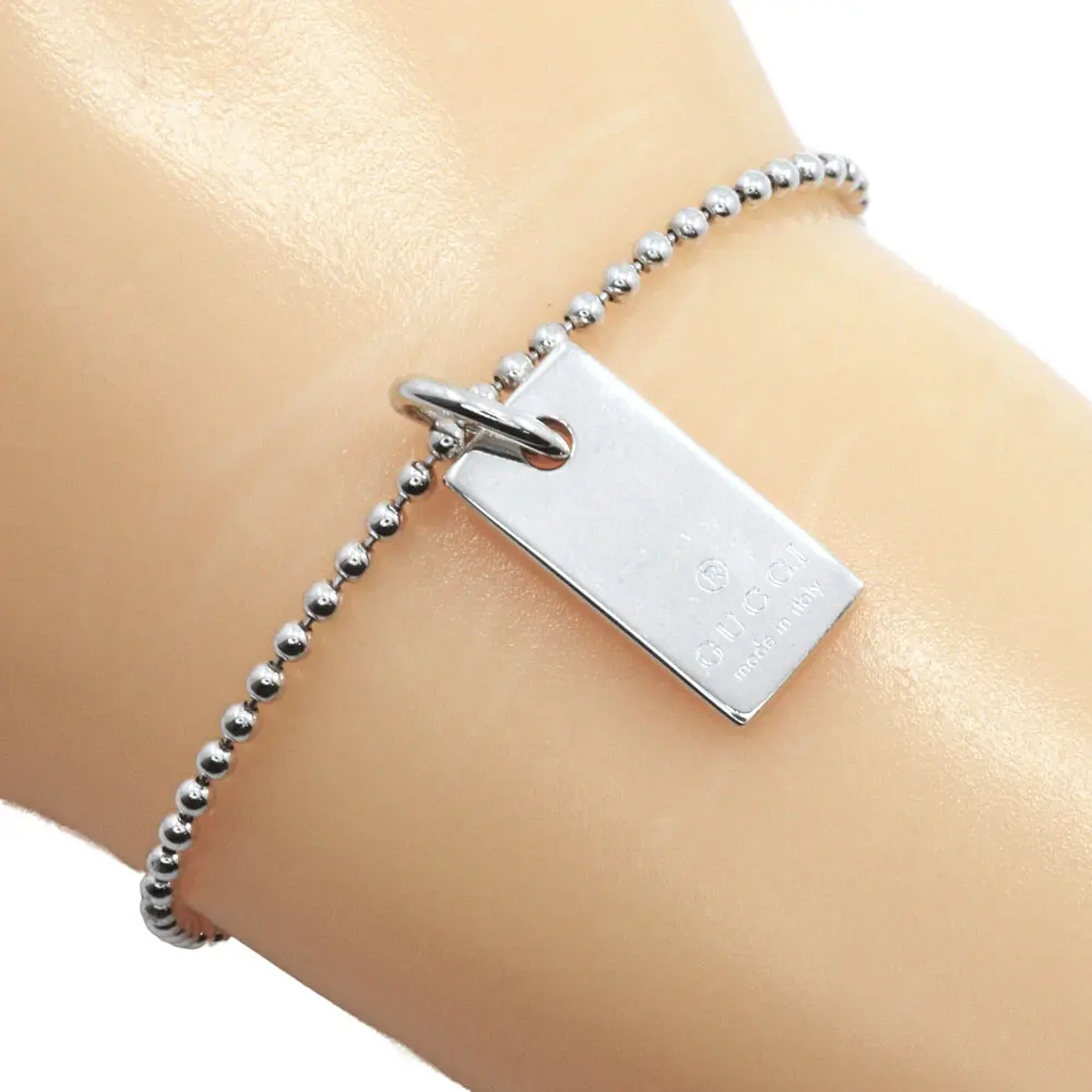 Pre-owned GUCCI Sterling Silver 925 (Ag925) Small Leather Goods Logo Plate Silver 925 Bracelet