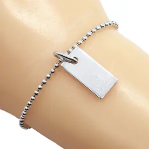 Pre-owned GUCCI Sterling Silver 925 (Ag925) Small Leather Goods Logo Plate Silver 925 Bracelet