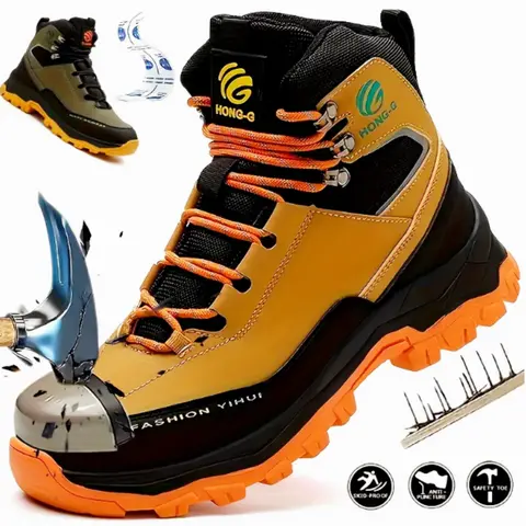Men's safety shoes, safety boots, anti smash and anti puncture work shoes, indestructible, comfortable, non slip and durable lace up work shoes, men's construction and industrial shoes, steel toe shoes, men's work boots, men's work safety shoes