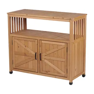 Donext Wooden Patio Bar Table Set with Storage Buffet Cabinet Sideboard for Outdoor and Indoor Stable Design