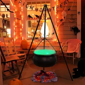 Halloween Decorations - Large Witches Cauldron on 54" Tripod with Lights - Black Plastic Bowl Decor - Hocus Pocus Candy Bucket Decoration for Indoor Outdoor Home Room Porch Yard Lawn Party Outside