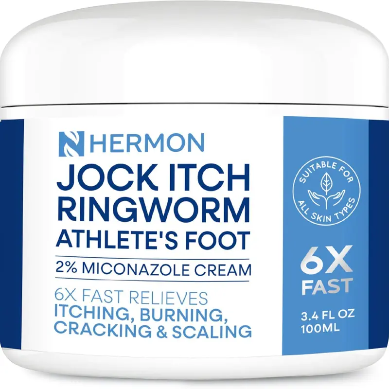 Hermon Antifungal Jock Itch Soothing Cream (1 Pack 3.4 oz/100g) - 2% Miconazole, Paraben-Free, Gentle Body Care, Natural Glycerin-Infused, Moisturizing for Sensitive Skin, Feet Heels & Nails, 18 Months Shelf Life