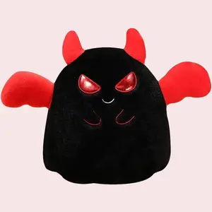 Chubbyjoy 15” Cute Fluffy Soft Stuffed Toys Halloween Ghost Plushie Pillow with Red Devil Horns Gift for Kids Home Decoration