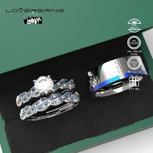 Wedding Ring Sets His And Hers Promise Ring Wedding Ring Sets His And Hers Couples Women 925 Sterling Silver Moissanite Man Titanium Wedding Band