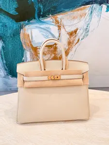 Pre-owned HERMÈS togo leather Shoulder Bags Hermes Birkin 25 in Craie color Rosegold hardware