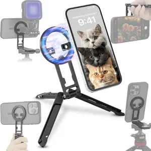 Metal   Phone Stand -Adjustable Foldable Mini Desktop Tripod Holder Compatible with  17 Pro/16/15 Pro Max/14/13/12 /MagSafe Cases/or Android Phones