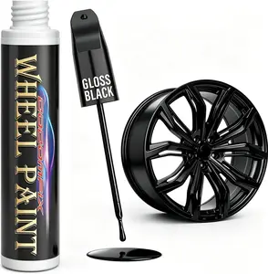 Gloss Black Rim Touch Up Paint, Rim Paint Pen, Car Wheel Scratch Repair Kit for Curb Rash & Scratches, Universal Gloss Black Enamel paint for Alloy/Metal rims (1 fl oz), Scratch Resistant, Covers 1 Sq Ft