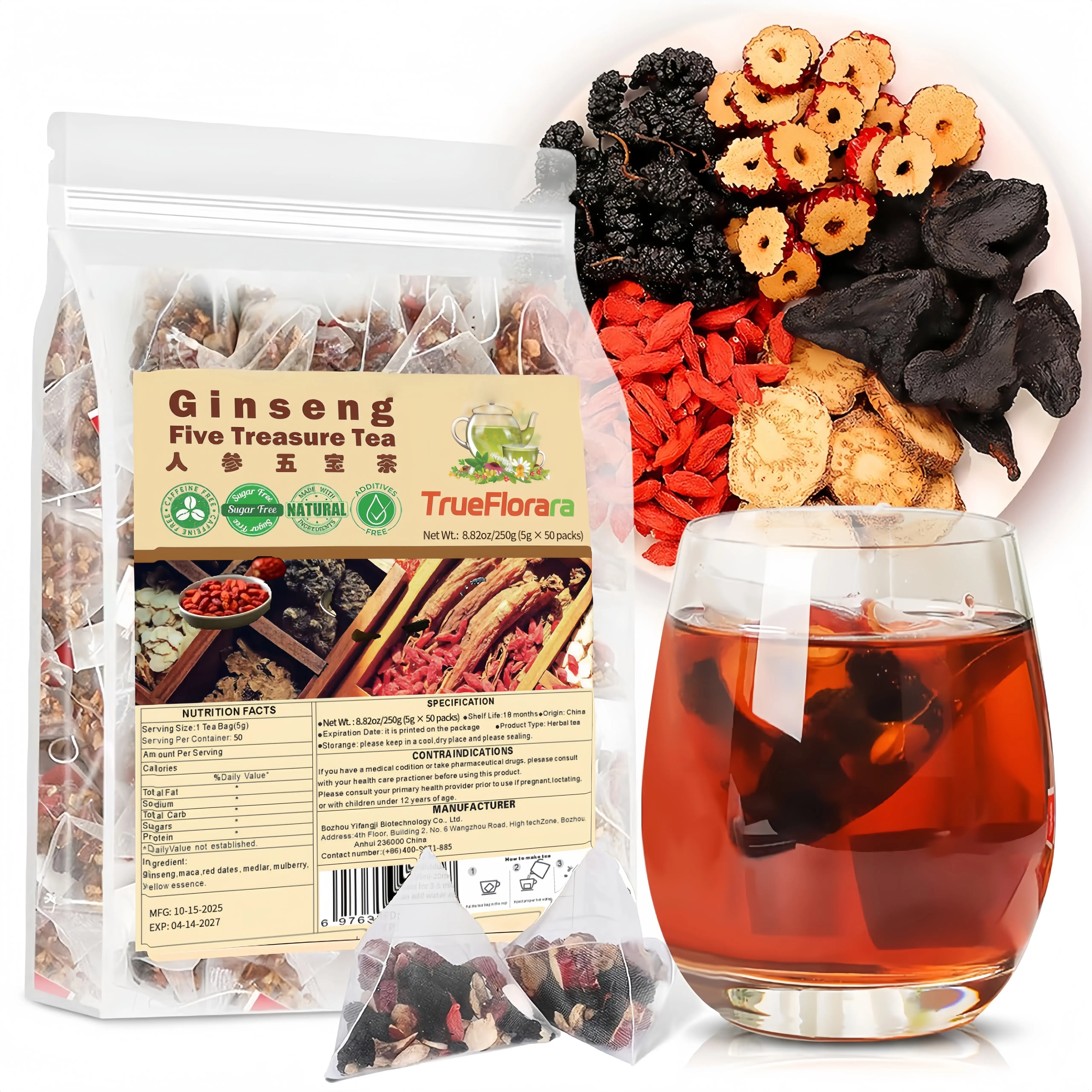 Kidney Tea Formula Ginseng Five Treasure Tea, Traditional Healthy Kidney Cleanse Tea for Men & Women, Natural Herbal Tea Organic Beverage loaded tea