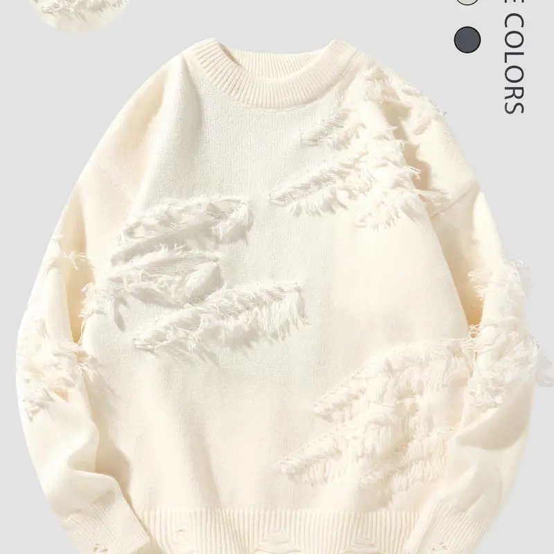 Men's Ripped Drop Shoulder Sweater, Men's and Women's Lazy and Versatile Ins Style Casual Fashion Knitted Pullover for Fall & Winter, Fashion Men's Knitwear for Daily Wear