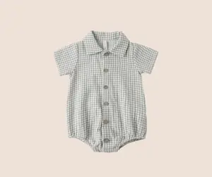 Quincy Mae Matteo Romper - Sage Gingham