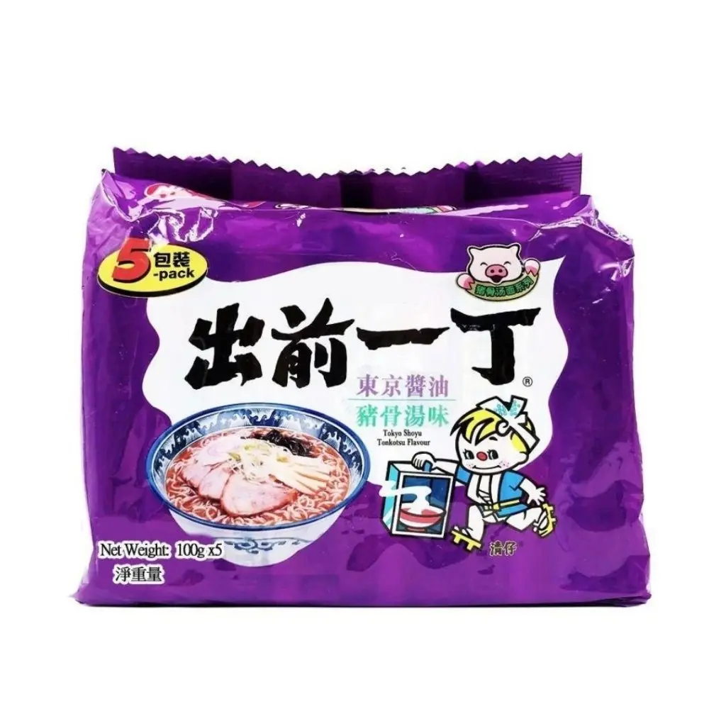 Nissin Demae Ramen Shoyu Tonkotsu Flavor Instant Noodles, Pork Bone Rich, High Carb, Garlic, Contains MSG, Pork-Infused Pantry Food, 100g x Pack of 5, Rich Pork Bone, Salty & Savory