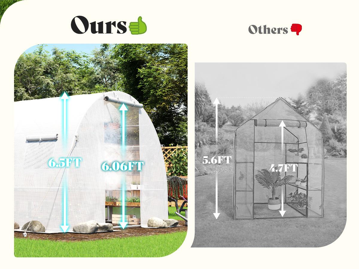 [Ships in 2 Boxes] AMERLIFE 34x10x7 FT Large Walk-in Tunnel Greenhouse for Outdoors with Watering System 2 Zipper Rolling Doors, Heavy Duty Greenhouse Enhanced Galvanized Steel Frame 14 Windows