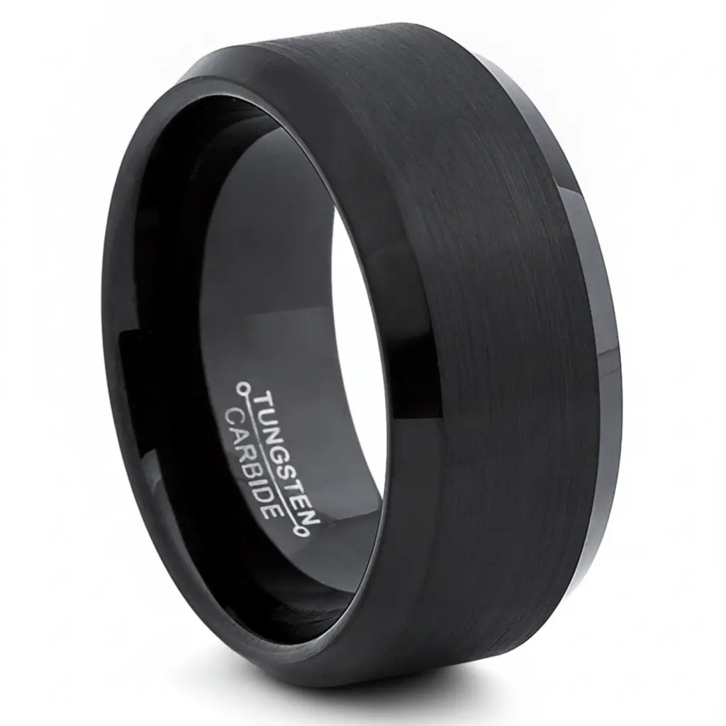 Tungsten Carbide Black Men's Wide Tungsten Carbide Band Ring 10MM,comfort fit Sizes 8 to 15