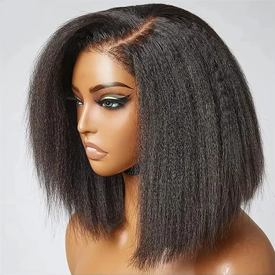 CORIIANA Yaki Kinky Straight Short Bob Glueless Human Hair Wigs Ready To Wear 7x5 HD Lace Closure Wig For Black Women Pre Plucked Beginner Friendly 200% Density
