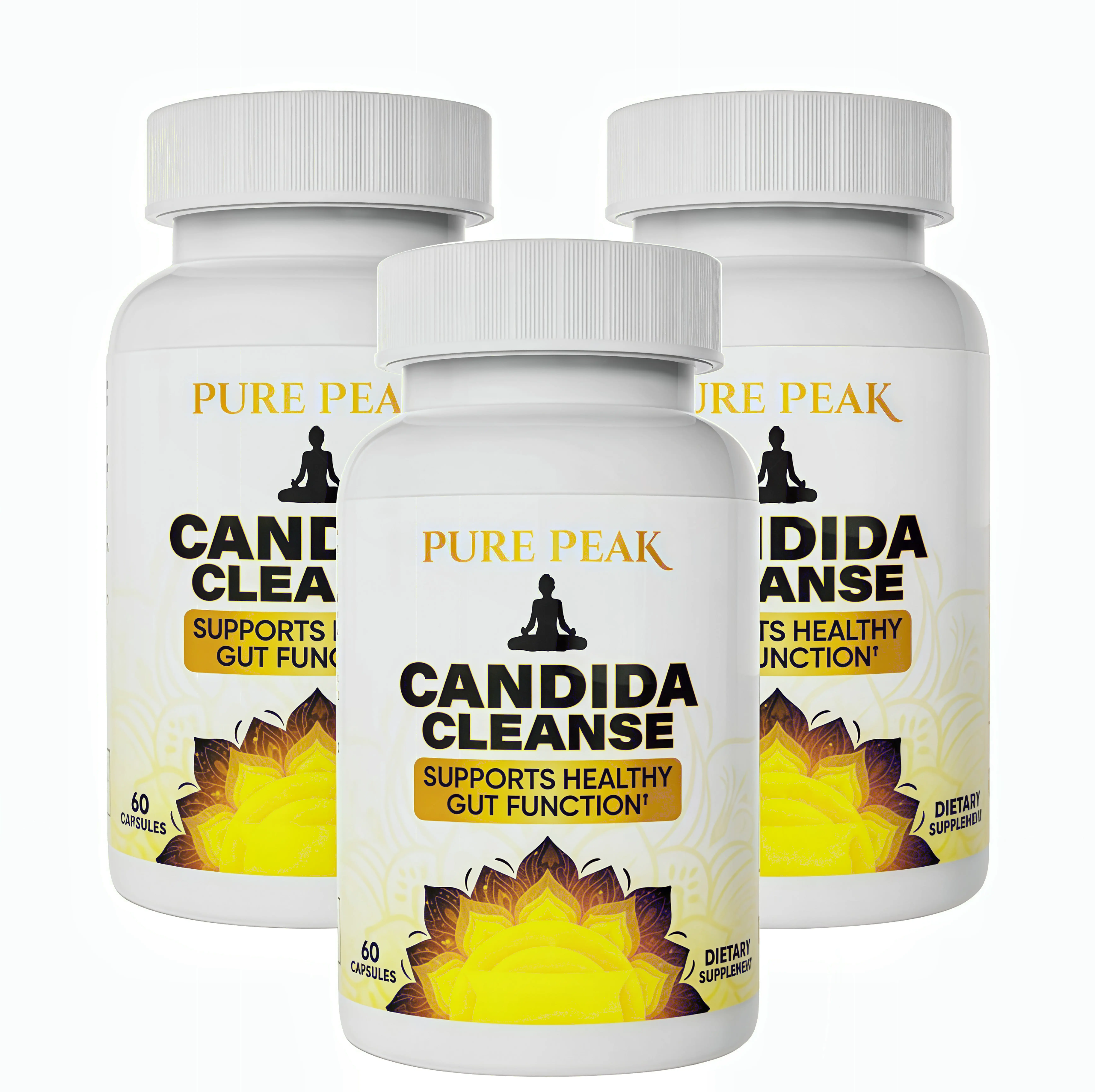 3 Botte Pure Peak Candida Cleanse Supplement -NF Supports Healthy Gut Function & Intestinal Balance, with Oregano, Caprylic Acid, LactoSpore Probiotics, Wormwood, Black Walnut - 60 Capsules